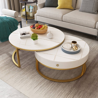 sintered stone white round coffee table storage drawer