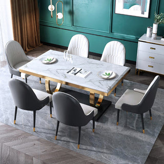 white marble dining table set 2 gold ring leg base