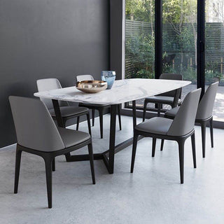 white marble top dining table five pu leather chairs