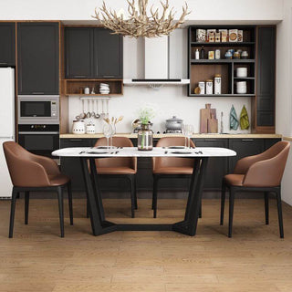 white marble top dining table with unique look
