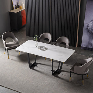 white sintered stone dining table set