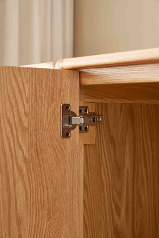 Wooden furniture with a hinge on a neutral background