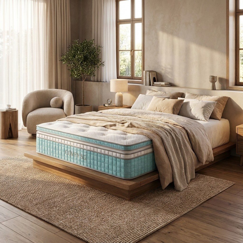 ベッド/マットレス  Wooden bed with mattress COMFY SleepPerfect Hybrid Mattress in Singapore | COMFY