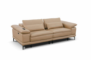 Beige leather slider sofa on a white background