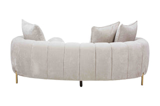 Beige sofa with three cushions on a white background