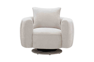 Beige swivel chair with a cushion on a white background