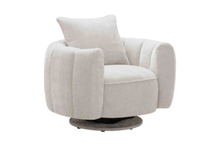 Beige swivel chair with a pillow on a white background