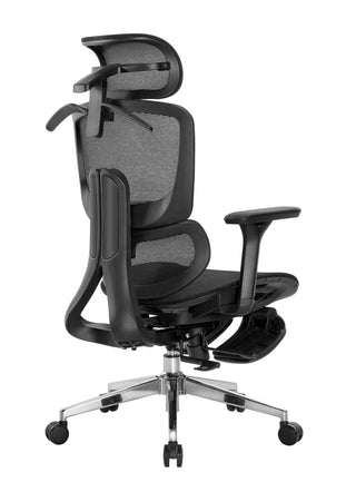 Black ergonomic office chair with mesh back on a white background