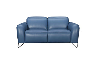 Blue leather sofa on a white background