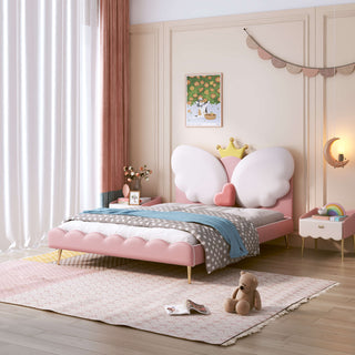 Children's bedroom with a pink bed featuring cloud design, teddy bear, and decorative elements.