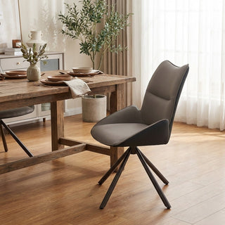 Dining room with wooden table and modern light gray chair