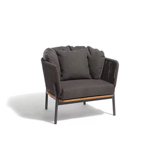 Gray armchair with wooden accents on a white background