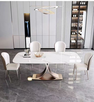 Modern dining table with chairs in a stylish room