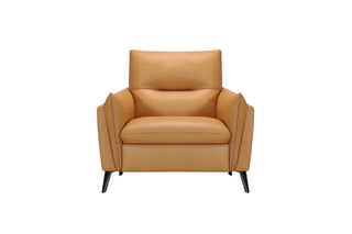 Tan leather armchair on a white background