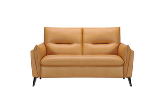 Tan leather sofa on a white background