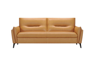 Tan leather sofa on a white background