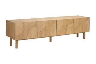Wooden tv console with curved design