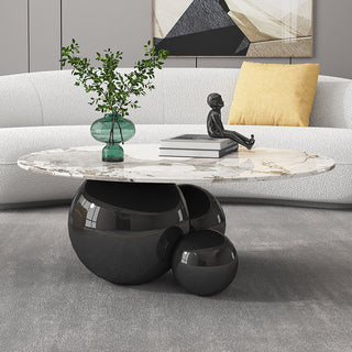 amalfi round stone coffee table black base