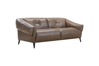 Brown leather sofa side view