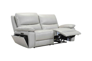 beige recliner sofa with power reclining feature on a white background