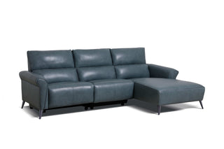 blue l shape 270cm recliner sofa side view ivy