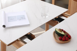 carlo extendable wood dining table white sintered top