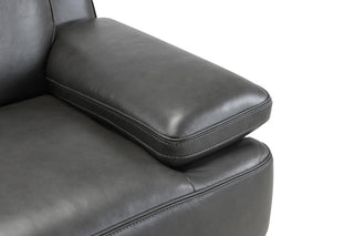 close-up black full leather sofa detail