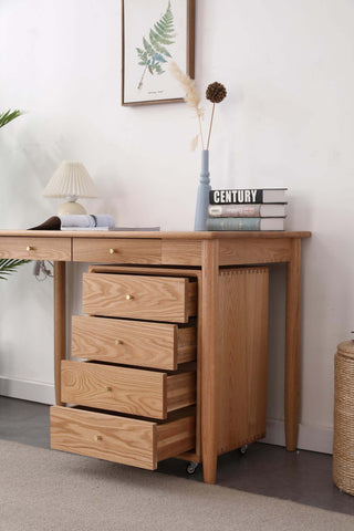 dario oak wood study table with essential cabinet storage