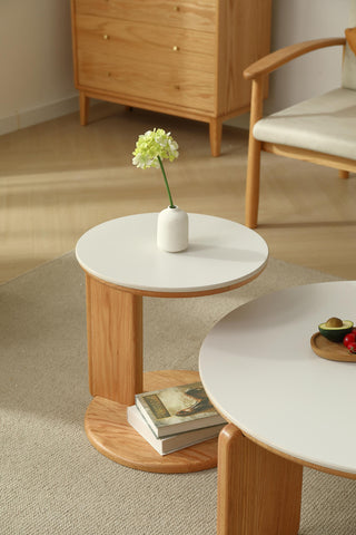 elio wooden round coffee table with matching side table
