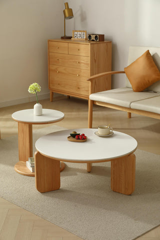 elio wooden round coffee table