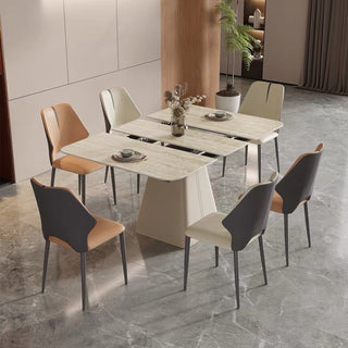 extendable dining table set with chairs in a modern kitchen
