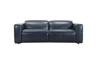 Blue leather sofa on a white background