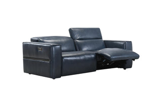 Blue leather recliner sofa on a white background