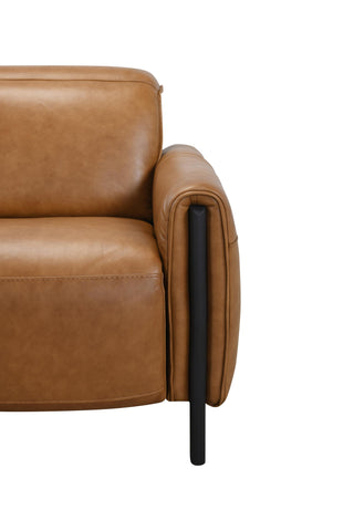 Brown leather sofa with black legs