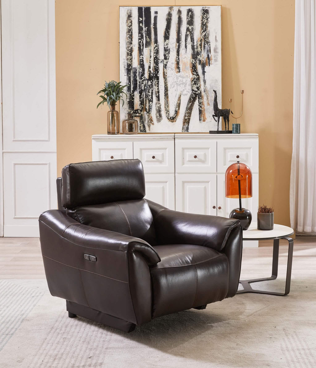 Roslyn Brown Genuine Leather Armchair Adjustable Furniture COMFY.sg