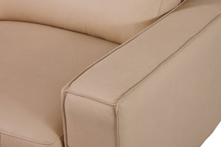 hazel beige leather slider sofa armrest close up