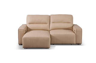 hazel beige leather slider sofa front view
