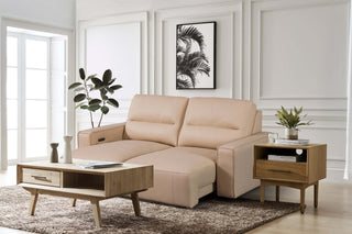 hazel beige leather slider sofa living room