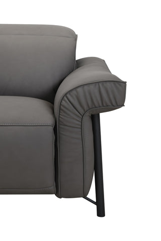 Gray sofa with black metal legs on a white background