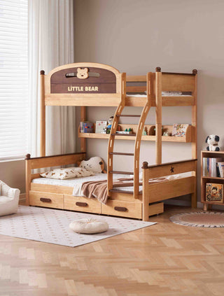 little bear bunk bed with storage drawers in a child's room