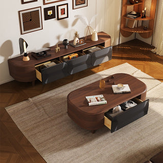 liva black wood coffee table two drawers feature