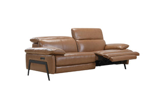 Brown leather reclining sofa on a white background