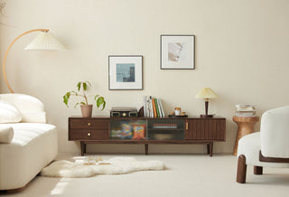 lucer oak tv console black walnut look