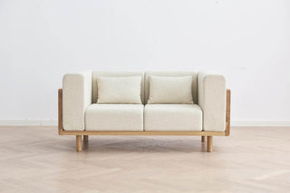 luxe wooden 2 seater sofa closeup