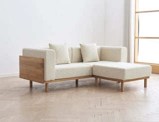 luxe wooden 3 seater sofa with footstool