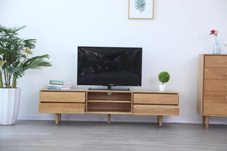 minimalist alessio tv cabinet wooden oak with four drawers