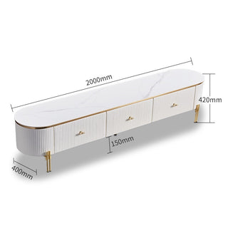 otto white tv console sleek rounded edges golden trim