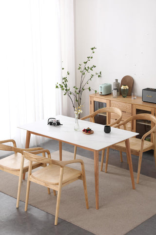 riccardo oak wood minimalist dining table with stone top