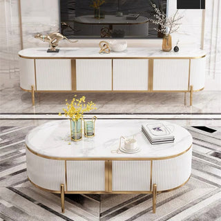 rina grey coffee table fluted sides gold accents