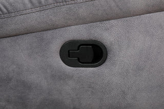 Close-up of a gray fabric recliner sofa